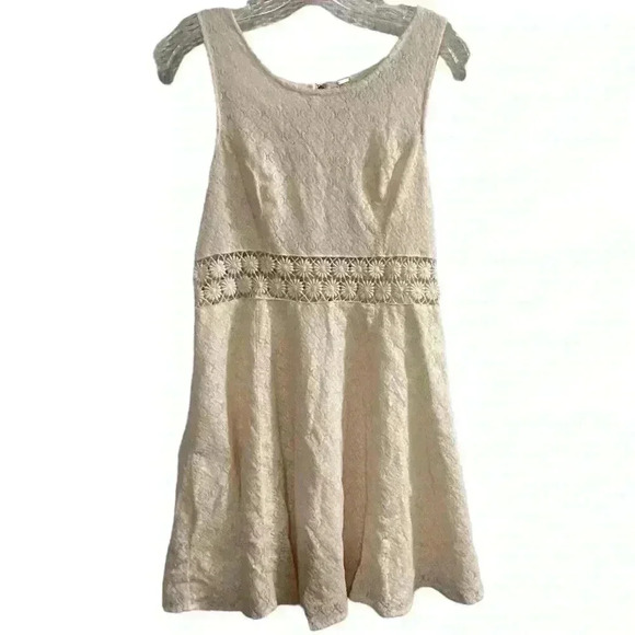 Free People Women's Ivory Lace Knit Mini Dress Size 6 - Picture 1 of 10